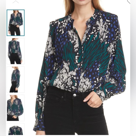 Veronica Beard Tops - Veronica Beard Buckley Blouse shirt top stretchy silk US 10 blue green black